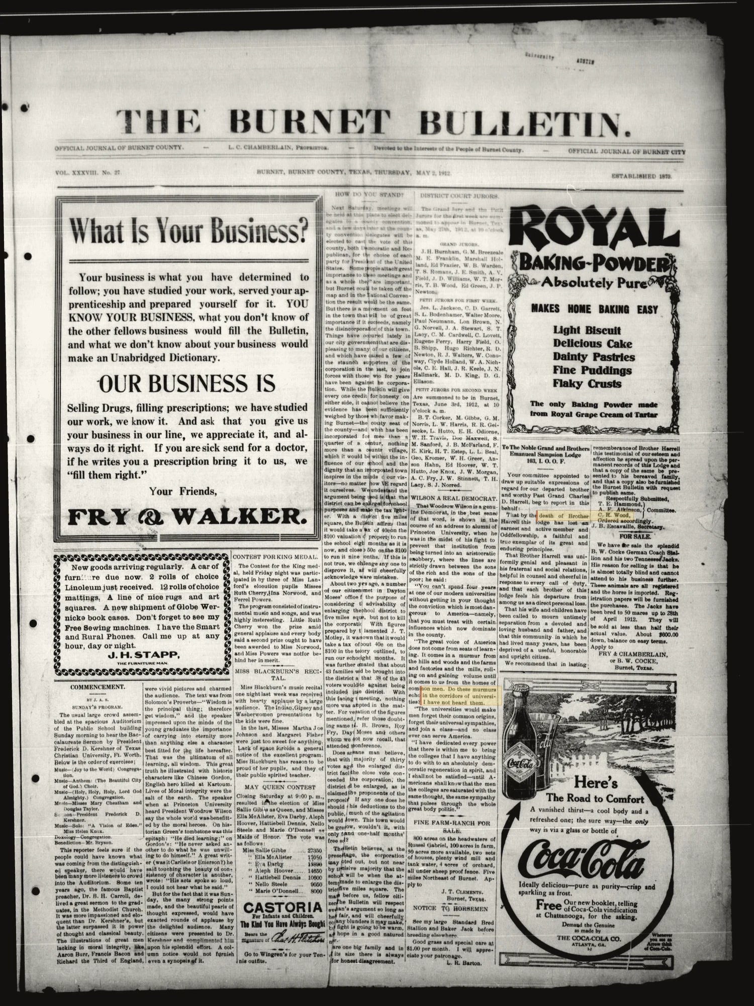 The Burnet Bulletin. (Burnet, Tex.), Vol. 38, No. 27, Ed. 1 Thursday, May 2, 1912